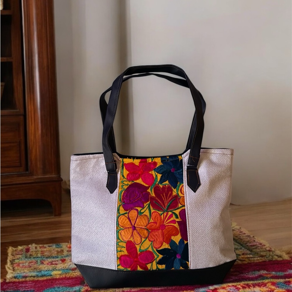 Embroidered tote, Womens tote, Mexican Tote, Black Tote